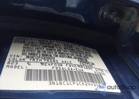 2012 Nissan Versa 1.8 S z USA, uszkodzony, nr VIN 3N1BC1CP1CK244318